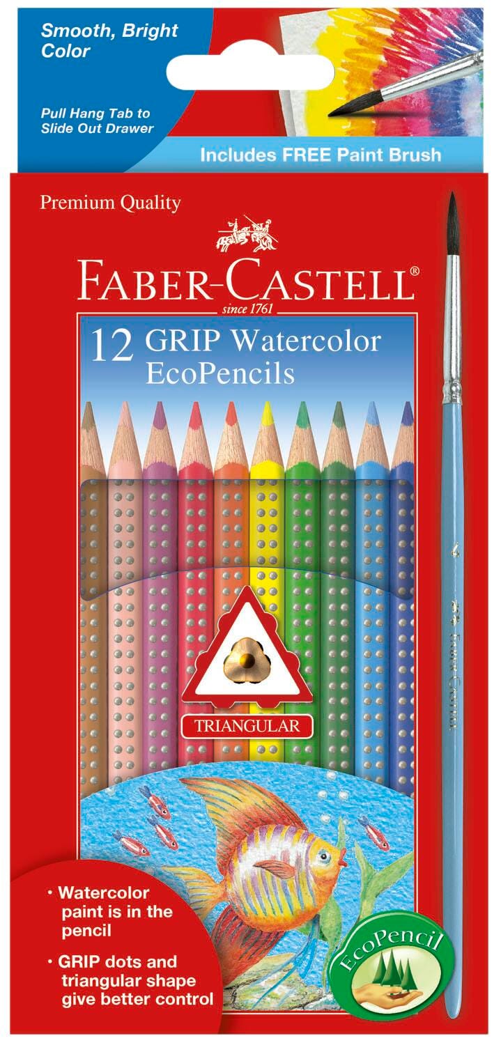 Faber-Castell Grip Watercolor EcoPencils, Assorted Colors, Set of 12